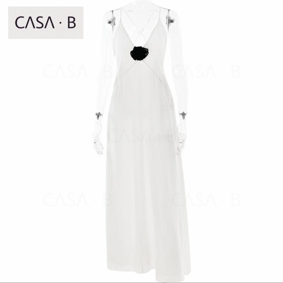 SOON to CASA B✨Madeline Sheer Floral Appliqué Deep V Long Slip Sheath Maxi Dress - Picture 9 of 13